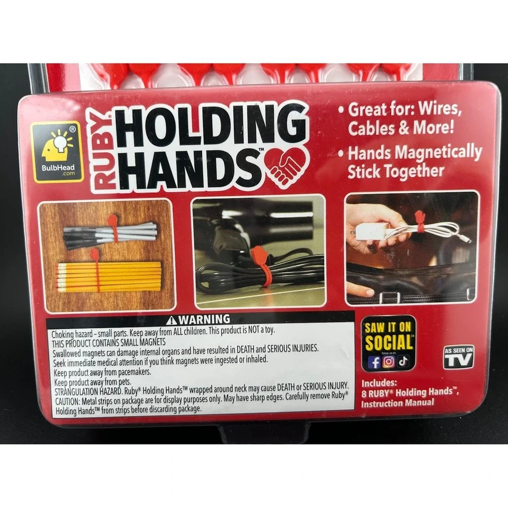 Ruby Holding Hands Reusable‎ Magnetic Silicone Ties 8 Pack Cable Organizer